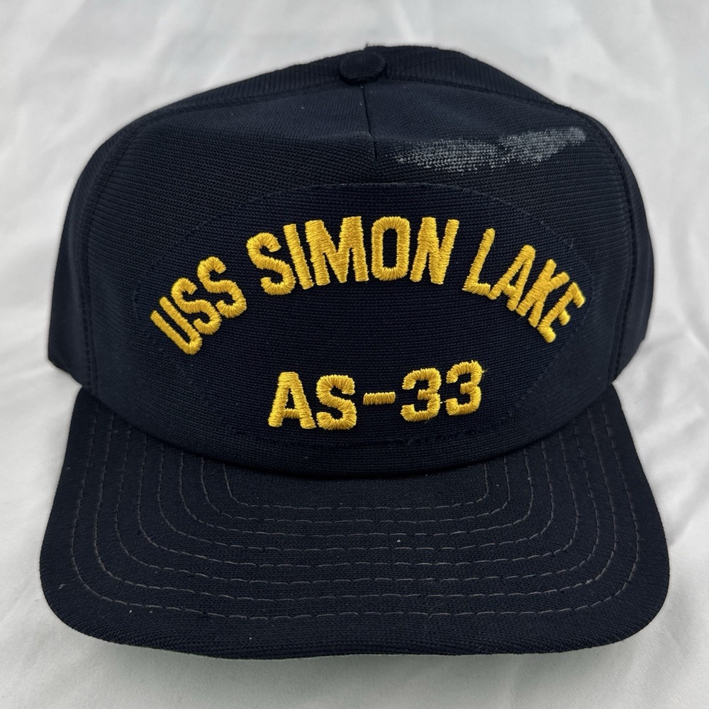 Vintage USS Simon Lake AS-33 US Navy Submarine Tender Snapback Hat USA